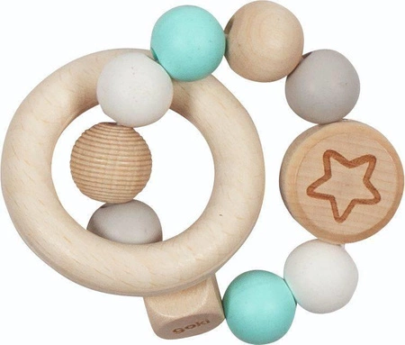 Pierścień dotykowy grzechotka błękitna Gwiazdka 65243-Goki Baby, drewniane zabawki dla niemowlaków