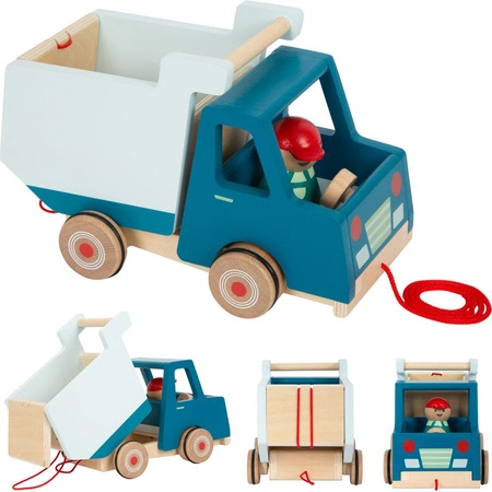 Samochód drewniany niebieska Wywrotka zabawka do ciągnięcia na sznurku 12348 Small Foot