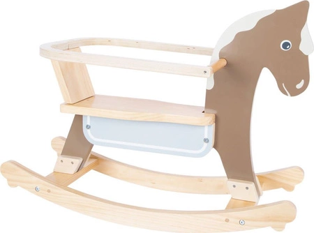 Uroczy drewniany konik na biegunach z oparciem 12291-Small Foot, konie na biegunach dla dzieci