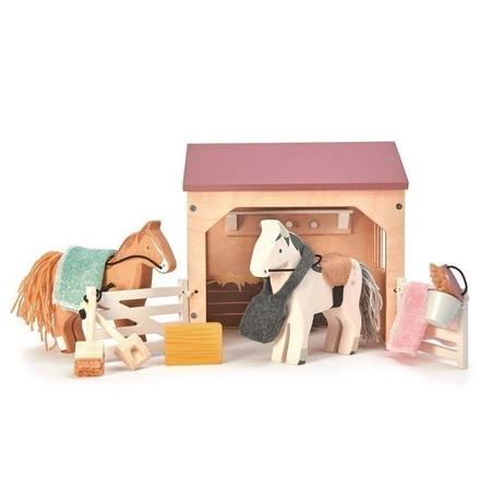 Drewniane figurki do zabawy - stajnia z końmi, Tender Leaf Toys