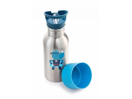 LILLIPUTIENS Bidon 600 ml ze stali nierdzewnej ze słomką Super Nosorożec Marius