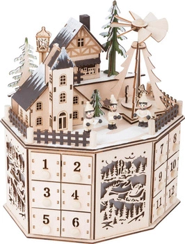 Drewniany kalendarz adwentowy Miasteczko w Boże Narodzenie z podświetlanymi domami Small Foot 10997