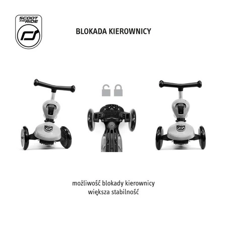 ZESTAW SCOOTANDRIDE Highwaykick 1 Push and Go 2w1 Jeździk i hulajnoga z rączką do prowadzenia 1-5 lat Steel + KASK XXS