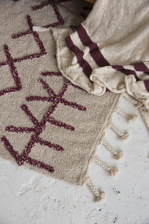 Lorena Canals Koc bawełniany Stripes Natural/Burgundy