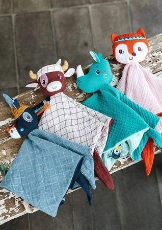 LILLIPUTIENS Muślinowy komforter z mini-pacynką na palec Osiołek Ignace 0 m+