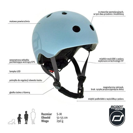 SCOOTANDRIDE Kask S-M dla dzieci 3+ Steel