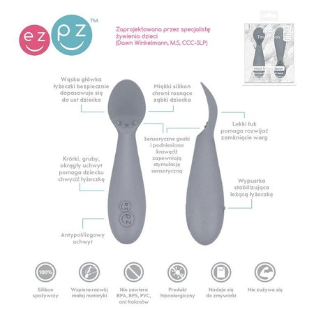 EZPZ Silikonowa łyżeczka Tiny Spoon 2 szt. szara