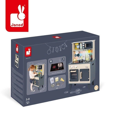Duża drewniana kuchnia z dźwiękiem, światłem LED i 6 akcesoriami Mozaika 3-8 lat, Janod