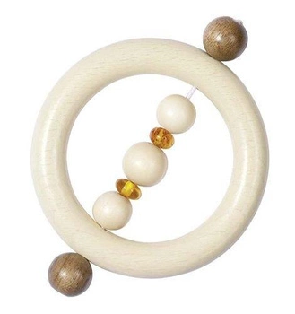 Obręcz z bursztynami - drewniana grzechotka dla dzieci, 735080-Heimess, zabawki dla niemowlaków