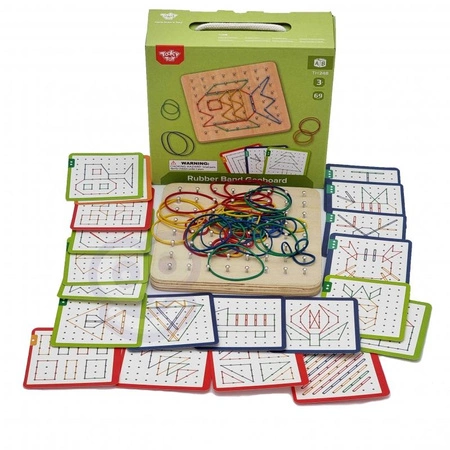TOOKY TOY Drewniana Układanka Geoplan na Gumki Kształty Kontury 69 el.
