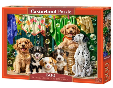 Puzzle 500 Puppies Laundry and Bird Antics B-54152