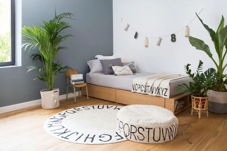 Lorena Canals Dywan bawełniany Round ABC Natural Negro Ø 150 cm