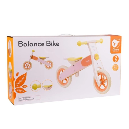CLASSIC WORLD Drewniany Rowerek Biegowy dla Dzieci Ciche Koła Pomarańczowy
