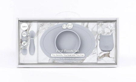 EZPZ Komplet pierwszych naczyń silikonowych First Foods Set pastelowa szarość