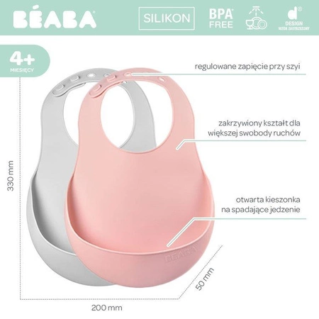 Beaba Zestaw śliniaków silikonowych z kieszonką 2 szt. light mist + vintage pink