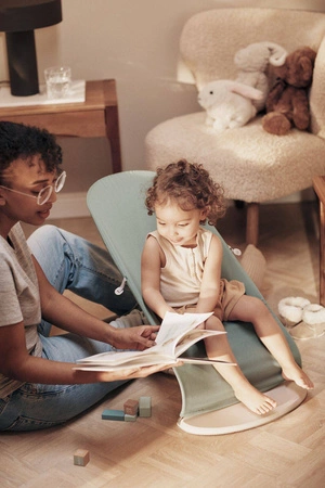 BABYBJORN - leżaczek BALANCE SOFT COTTON/JERSEY - Jasnoszałwiowy/Szary