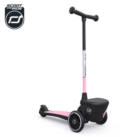 SCOOTANDRIDE Highwaykick 2 Lifestyle Hulajnoga trójkołowa balansowa ze schowkiem, świecącymi kółkami i odblaskową kierownicą 2+ Reflective Rose