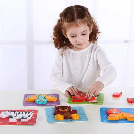 TOOKY TOY Drewniane Klocki Układanka Montessori Puzzle Zestaw 34 El. + 6 Planszy