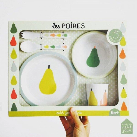 Zestaw naczyń i sztućców dla dziecka, 5 el., Gruszki | Maison Petit Jour®