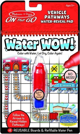 Wodna kolorowanka ze ścieżkami Water Wow Pojazdy 40177-Melissa & Doug, książeczki wielokrotnego użytku