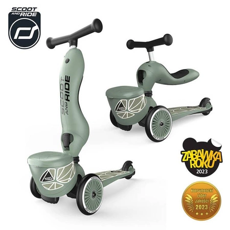 SCOOTANDRIDE Highwaykick 1 Lifestyle 2w1 Jeździk i hulajnoga z zamykanym schowkiem 1-5 lat Green Lines