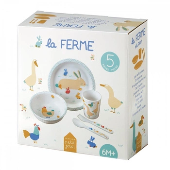 Zestaw naczyń i sztućców dla dziecka, 5 el., Farma | Maison Petit Jour®