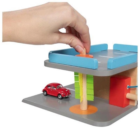 Parking drewniany dla autek 2 poziomy Goki 53802 kompaktowy garaż