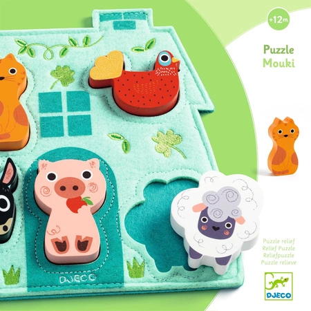 Filcowy domek z drewnianymi puzzlami MOUKI DJ01072