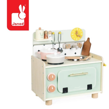 Janod Mała drewniana kuchnia z 9 akcesoriami Shiny Grandma 3+
