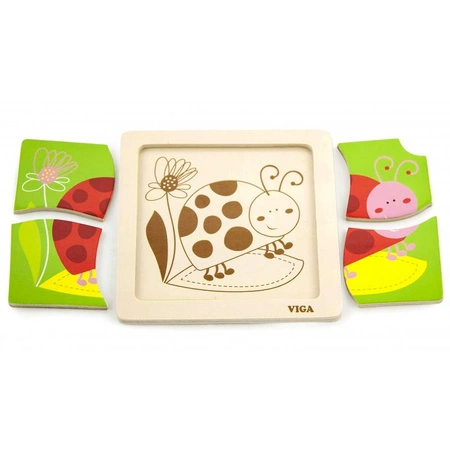 VIGA Poręczne Drewniane Puzzle Biedronka