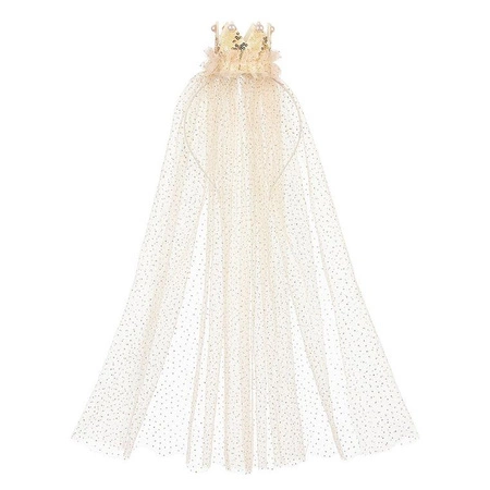 Souza! Opaska tiara z tiulowym welonem i złotą mini-koroną Chava