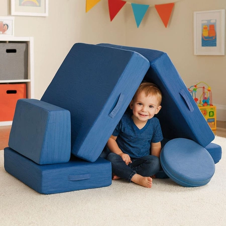 Sofa modułowa duża składana dla dzieci DIY 8 miękkich poduch - niebieska ECOTOYS