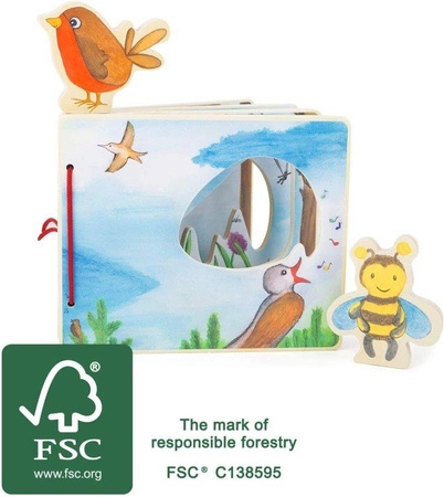 Drewniana książka dla dzieci z figurkami Ptaszek i pszczoła 11217-Small Foot Design, zabawki edukacyjne