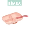 Beaba Komplet naczyń z silikonu trójdzielny talerz z przyssawką + łyżeczka Pink