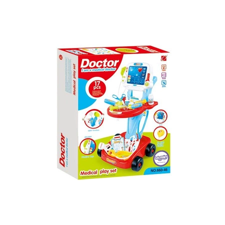 WOOPIE Wózek Małego Lekarza Niebieski Zestaw Lekarski Dla Dzieci 17 akc