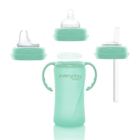 Szklana butelka ze smoczkiem M, 240 ml, miętowa, Everyday Baby