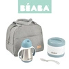 Beaba Zestaw podróżny w torbie izotermicznej: termos obiadowy ze stali nierdzewnej 500 ml, bidon termiczny ze słomką 250 ml i silikonowa łyżeczka 8m+ Windy Blue
