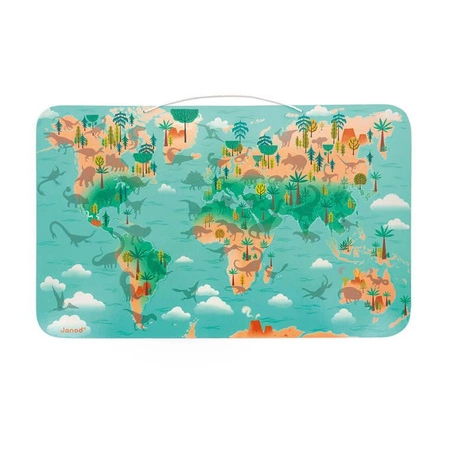 Układanka drewniana magnetyczna Mapa świata z 50 magnesami Dinozaury 7+, Janod