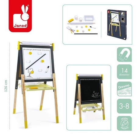 Duża drewniana tablica grafitowa z 14 akcesoriami, Janod