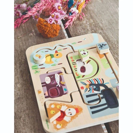 LILLIPUTIENS Drewniana tablica labirynt sensoryczny Farma 18 m+