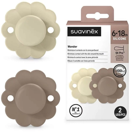 Suavinex 2szt Smoczek fizjologiczny sx pro wonder 6-18m whitecap gray/raw umber