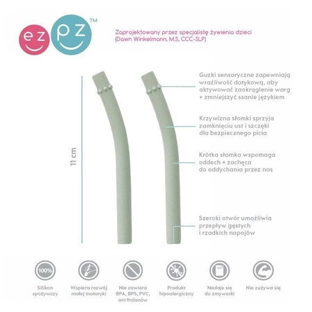 EZPZ Zestaw uzupełniających silikonowych słomek do kubeczka Mini Cup 2 szt. pastelowa zieleń