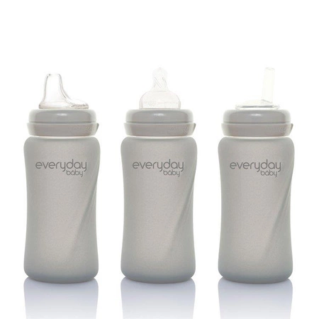 Szklana butelka ze smoczkiem M, 240 ml, szara, Everyday Baby