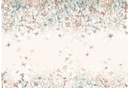 BUTTERFLIES Mint - Tapeta W Motyle I Kwiaty Malumi