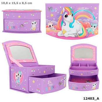 Szkatułka na biżuterię z lusterkiem i szufladką  Jednorożec Ylvi 12403A