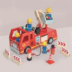 USZKODZONY Drewniany wóz strażacki, Tender Leaf Toys