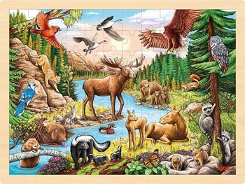 Puzzle drewniane Północnoamerykański krajobraz 57409-Goki, układanie przez dzieci