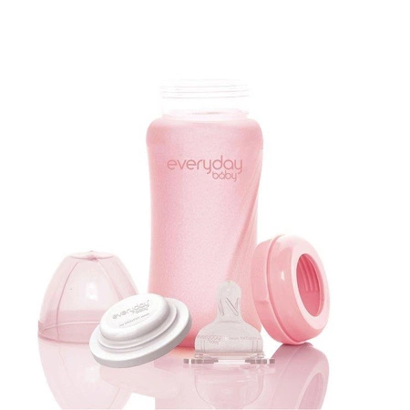 Szklana butelka ze smoczkiem M, 240 ml, różowa, Everyday Baby