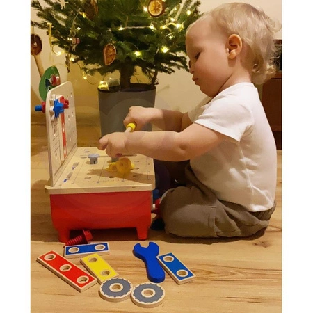 TOOKY TOY Drewniany Warsztat Stół Blat z Narzędziami 31 el.