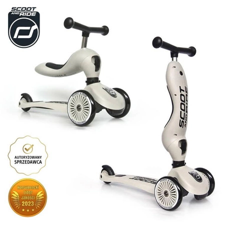 Zestaw SCOOTANDRIDE Highwaykick 1 2w1 Jeździk i hulajnoga 1-5 lat ASH + Kask XXS ASH